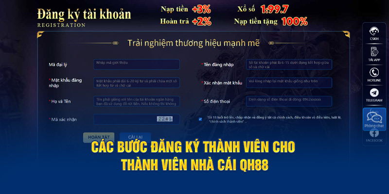 Các bước đăng ký thành viên cho thành viên nhà cái QH88